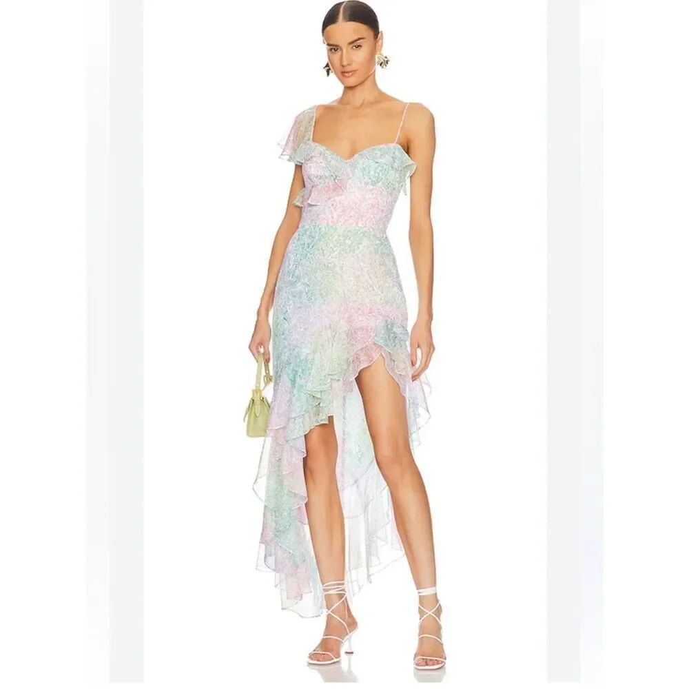 $318 NWT Amanda Uprichard Lively Midi Dress Lilith Print Rainbow